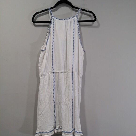 Dex Womens Embroidered Mini Sundress Size Large White Blue Boho Tassel Summer - Picture 8 of 10
